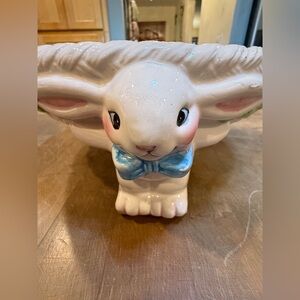 Vintage Egg Platter Easter Egg Plate Hand Painted Ceramic Bunny Pedestal
